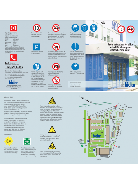 Safety instructions for visitors to the BIOLAR company